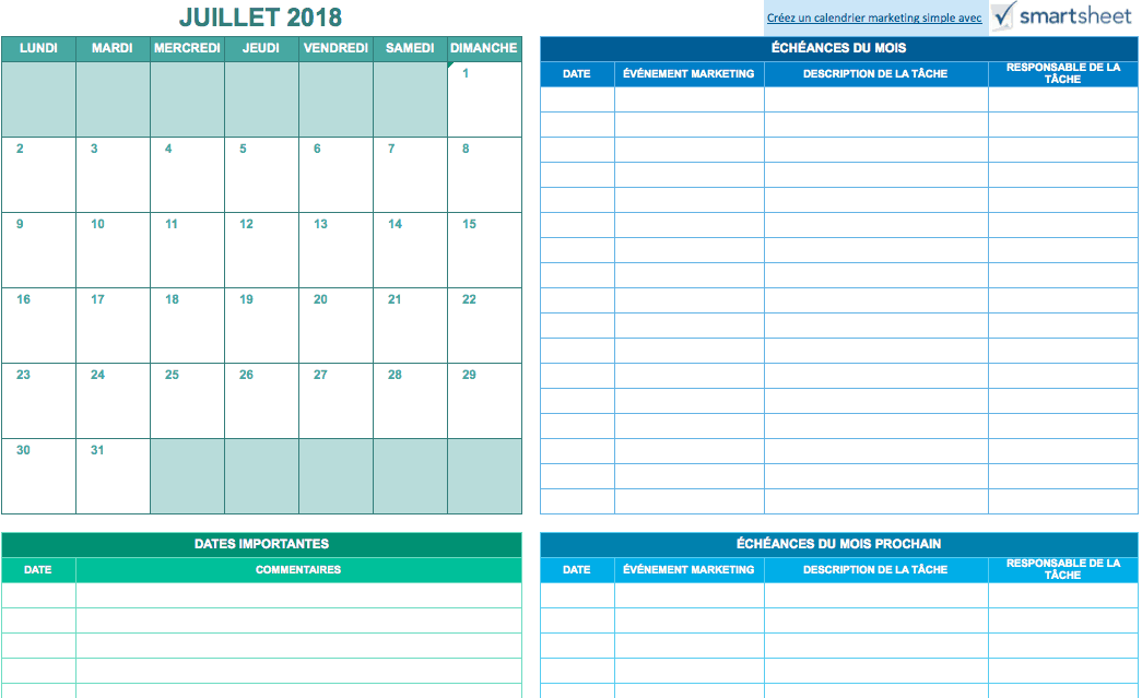 Calendrier marketing simple