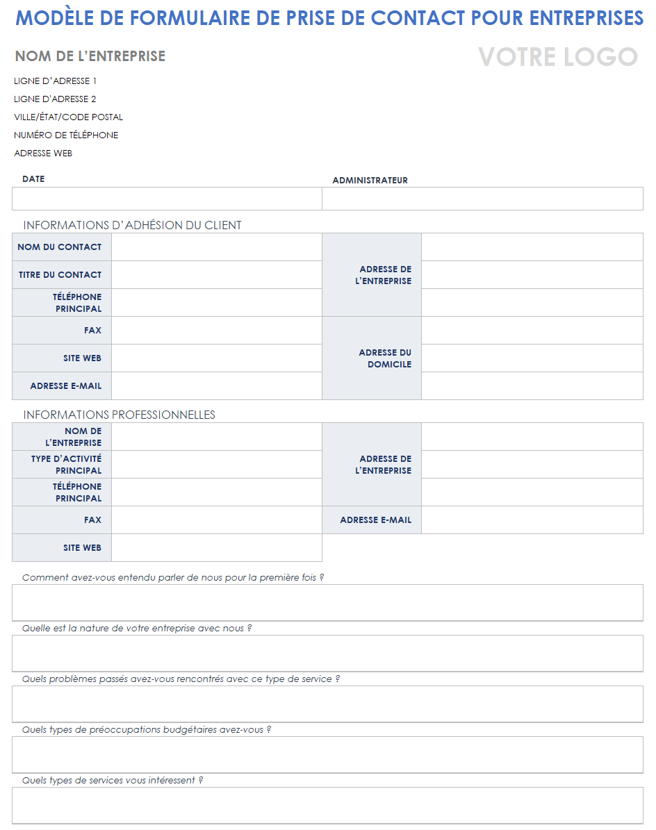 Formulaire d'admission des clients corporatifs