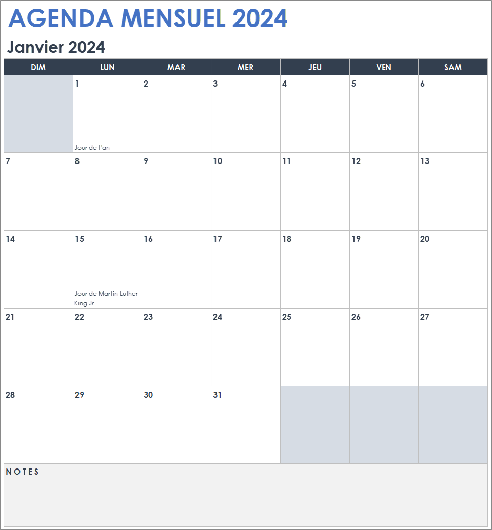  Modèle de feuilles Google de calendrier mensuel 2024