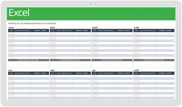 Calendrier éditorial du blog