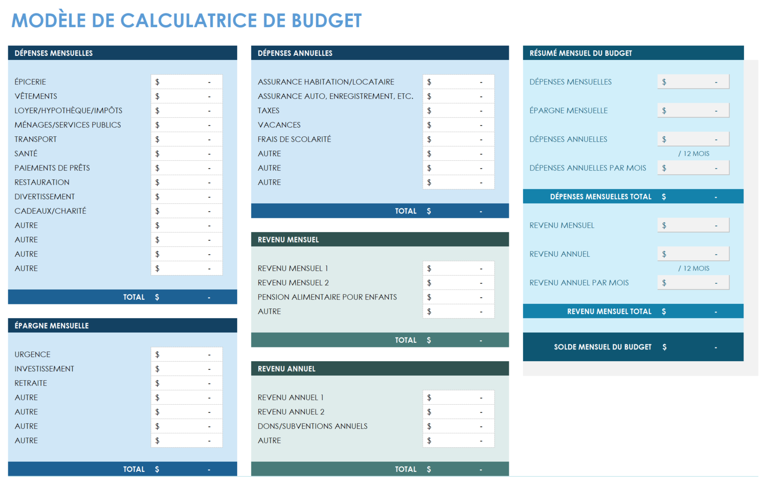 Modèle de calculateur de budget