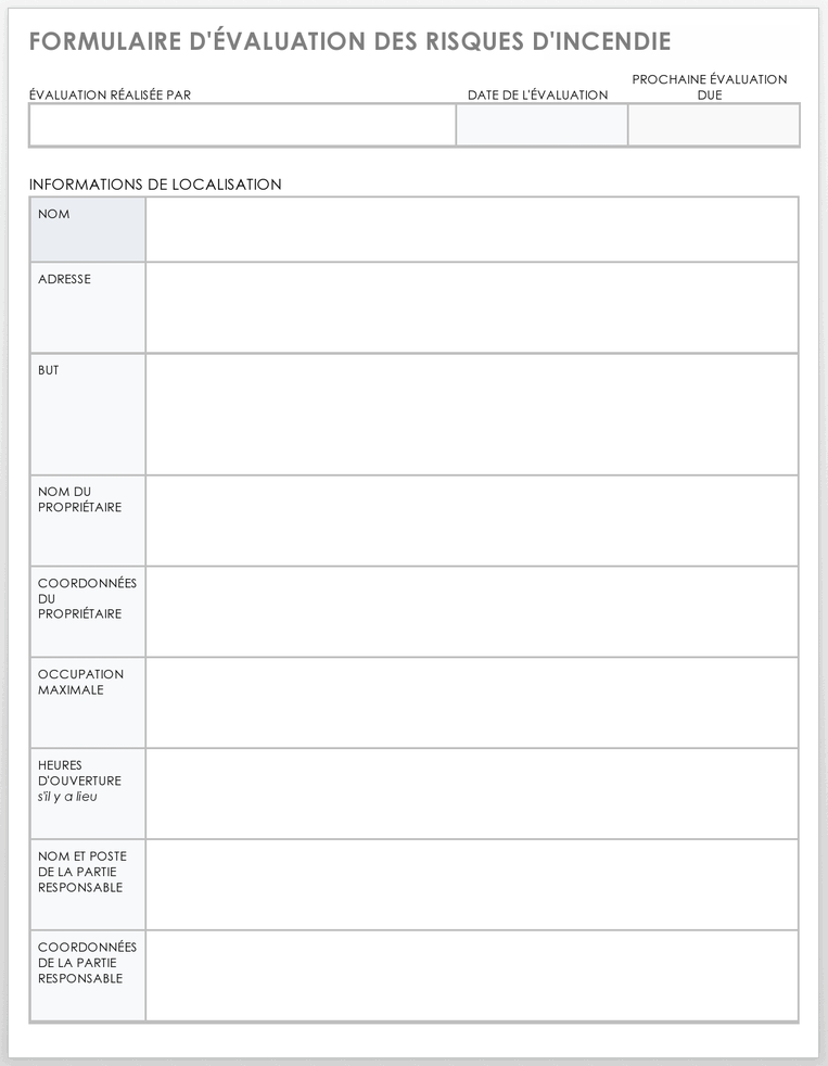Formulaire d'évaluation des risques d'incendie