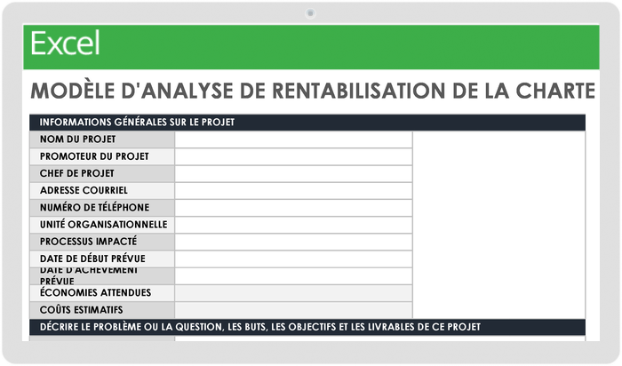 Modèle d'analyse de rentabilisation de la charte de projet