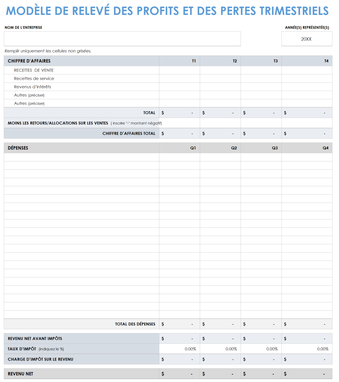 Compte de résultat trimestriel