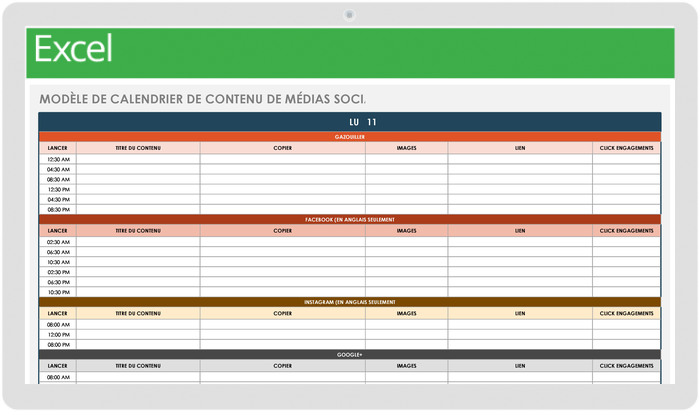 Calendrier de contenu des médias sociaux