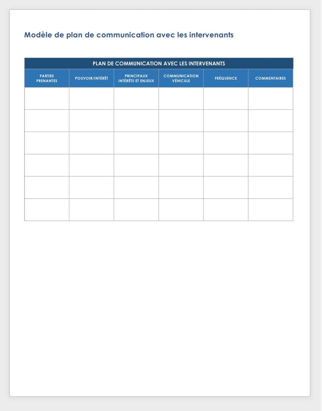Plan de communication avec les parties prenantes
