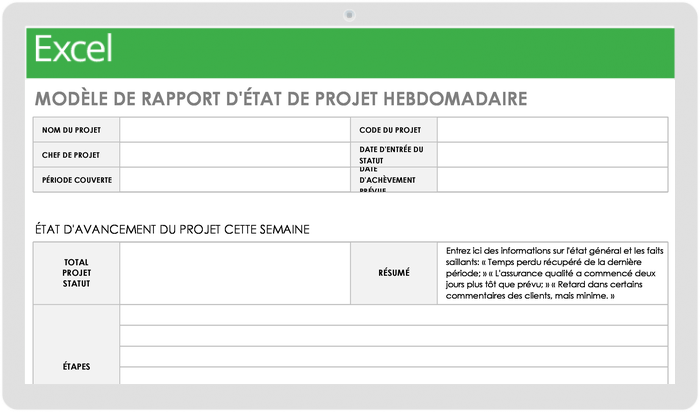 Rapport hebdomadaire sur l'état du projet